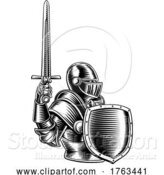 Vector Illustration of Medieval Knight Sword and Shield Vintage Woodcut by AtStockIllustration