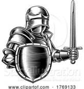 Vector Illustration of Medieval Knight Sword and Shield Vintage Woodcut by AtStockIllustration