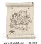 Vector Illustration of Medieval Town Map Scroll Vintage Illustration by AtStockIllustration