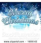 Vector Illustration of Merry Christmas Greeting with Silhouetted Evergreen Trees with Snowflakes by AtStockIllustration