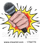 Vector Illustration of Microphone Fist Hand Explosion Pop Art by AtStockIllustration