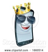 Vector Illustration of Mobile Phone Cool Shades King Crown Mascot by AtStockIllustration