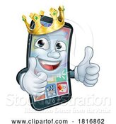 Vector Illustration of Mobile Phone King Crown Thumbs up Mascot by AtStockIllustration