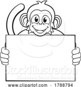 Vector Illustration of Monkey Character Animal Holding Sign by AtStockIllustration