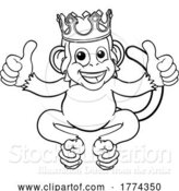 Vector Illustration of Monkey King Crown Animal Giving Thumbs up by AtStockIllustration