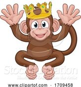 Vector Illustration of Monkey King Crown Animal Mascot Waving by AtStockIllustration