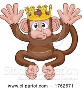 Vector Illustration of Monkey King Crown Animal Mascot Waving by AtStockIllustration
