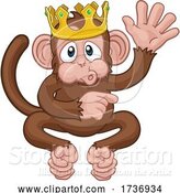 Vector Illustration of Monkey King Crown Animal Waving Pointing by AtStockIllustration