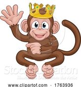 Vector Illustration of Monkey King Crown Animal Waving Pointing by AtStockIllustration