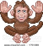 Vector Illustration of Monkey Pixel Art Safari Animal Video Game by AtStockIllustration