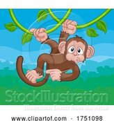 Vector Illustration of Monkey Singing on Jungle Vines Pointing by AtStockIllustration