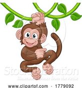 Vector Illustration of Monkey Singing on Jungle Vines Pointing by AtStockIllustration