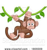 Vector Illustration of Monkey Singing on Jungle Vines Pointing by AtStockIllustration