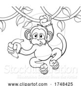 Vector Illustration of Monkey Singing on Jungle Vines with Banana by AtStockIllustration