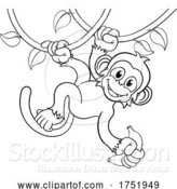 Vector Illustration of Monkey Singing on Jungle Vines with Banana by AtStockIllustration