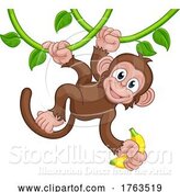 Vector Illustration of Monkey Singing on Jungle Vines with Banana by AtStockIllustration