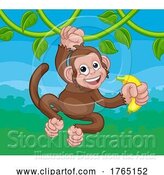 Vector Illustration of Monkey Singing on Jungle Vines with Banana by AtStockIllustration