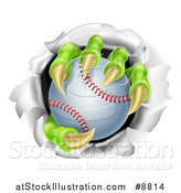 Vector Illustration of Monster Claws Holding a Baseball and Ripping Through a Wall by AtStockIllustration