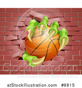 Vector Illustration of Monster Claws Holding a Basketball and Breaking Through a Brick Wall by AtStockIllustration