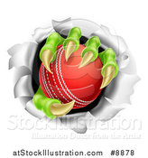 Vector Illustration of Monster Claws Holding a Cricket Ball and Ripping Through a Wall by AtStockIllustration