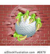 Vector Illustration of Monster Claws Holding a Golf Ball and Breaking Through a Brick Wall by AtStockIllustration