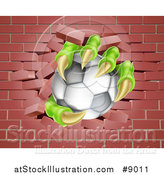 Vector Illustration of Monster Claws Holding a Soccer Ball and Breaking Through a Brick Wall by AtStockIllustration