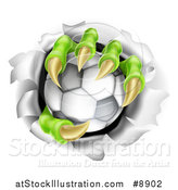 Vector Illustration of Monster Claws Holding a Soccer Ball and Ripping Through a Wall by AtStockIllustration