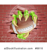Vector Illustration of Monster Claws Holding an American Football and Breaking Through a Brick Wall by AtStockIllustration