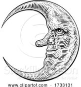 Vector Illustration of Moon Face Woodcut Drawing Retro Vintage Engraving by AtStockIllustration