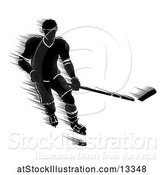 Vector Illustration of Motion Blur Styled Silhouetted Hockey Player in Action by AtStockIllustration