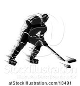 Vector Illustration of Motion Blur Styled Silhouetted Hockey Player in Action by AtStockIllustration