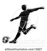 Vector Illustration of Motion Blur Styled Silhouetted Soccer Player in Action by AtStockIllustration