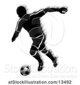 Vector Illustration of Motion Blur Styled Silhouetted Soccer Player in Action by AtStockIllustration