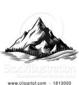 Vector Illustration of Mountains Range Woodcut Engraved Style Drawing by AtStockIllustration