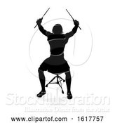 Vector Illustration of Musician Drummer Silhouette, on a White Background by AtStockIllustration