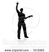 Vector Illustration of Musician Guitarist Silhouette, on a White Background by AtStockIllustration