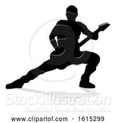 Vector Illustration of Musician Guitarist Silhouette, on a White Background by AtStockIllustration