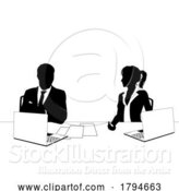Vector Illustration of News Anchors Business People at Desk Silhouette by AtStockIllustration