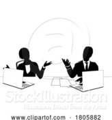 Vector Illustration of News Anchors Business People at Desk Silhouette by AtStockIllustration