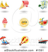 Vector Illustration of Nine Shiny Summer Travel Icons by AtStockIllustration