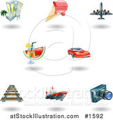 Vector Illustration of Nine Shiny Vacation, Travel and Lodging Icons by AtStockIllustration