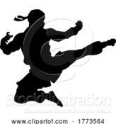 Vector Illustration of Ninja Flying Kick Guy Silhouette by AtStockIllustration