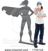 Vector Illustration of Nurse Doctor Lady Super Hero Shadow Pointing by AtStockIllustration