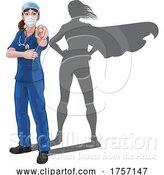 Vector Illustration of Nurse Doctor Lady Super Hero Shadow Pointing by AtStockIllustration