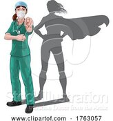 Vector Illustration of Nurse Doctor Lady Super Hero Shadow Pointing by AtStockIllustration