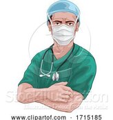 Vector Illustration of Nurse or Doctor in Scrubs and Surgical Mask PPE by AtStockIllustration