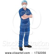 Vector Illustration of Nurse or Doctor in Scrubs and Surgical Mask PPE by AtStockIllustration