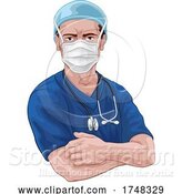 Vector Illustration of Nurse or Doctor in Scrubs and Surgical Mask PPE by AtStockIllustration