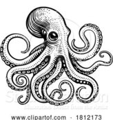Vector Illustration of Octopus Cthulhu Tattoo Woodcut Kraken Mascot Squid by AtStockIllustration