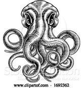 Vector Illustration of Octopus or Cthulhu Squid Monster Vintage Woodcut by AtStockIllustration